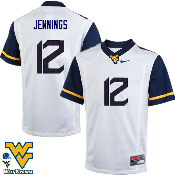Men #12 Gary Jennings West Virginia Mountaineers College Football Jerseys-White - Click Image to Close